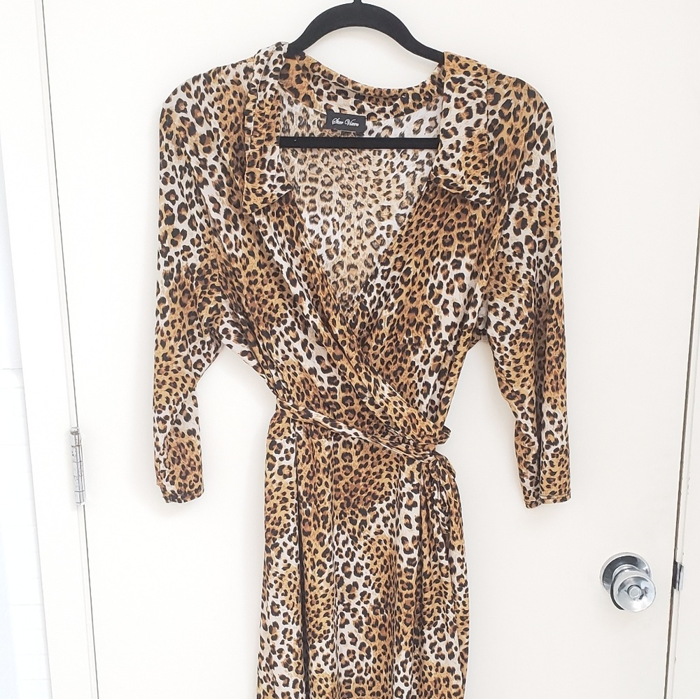 Sexy Vintage Style Cheetah Print Wrap Dress M